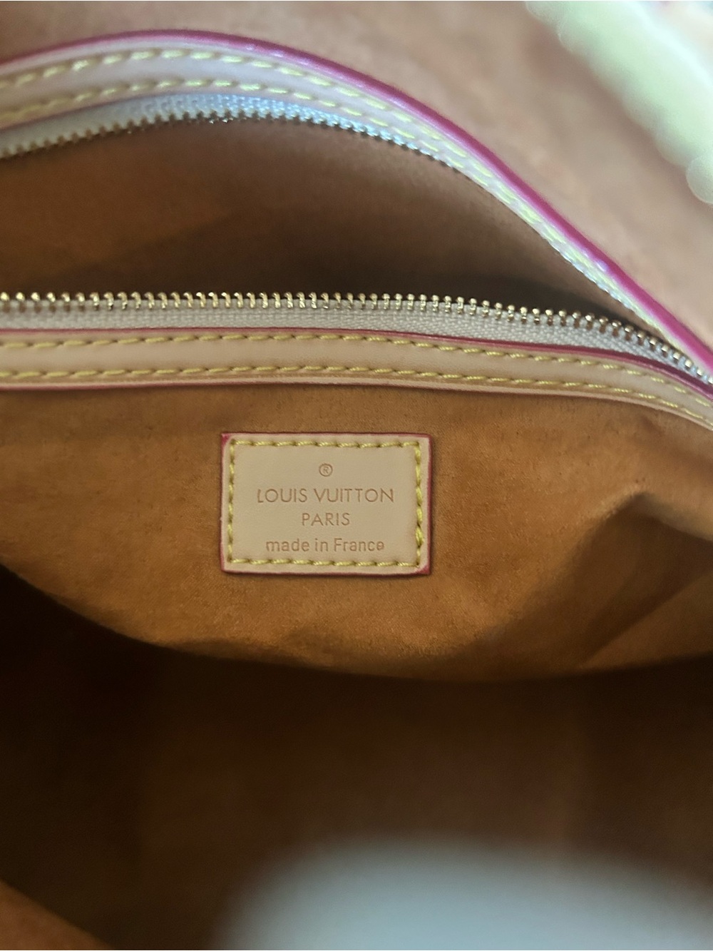 Beige Monogram Travel Patch Satchel with Blue Tag and Pink Straps - Picture 8 of 14